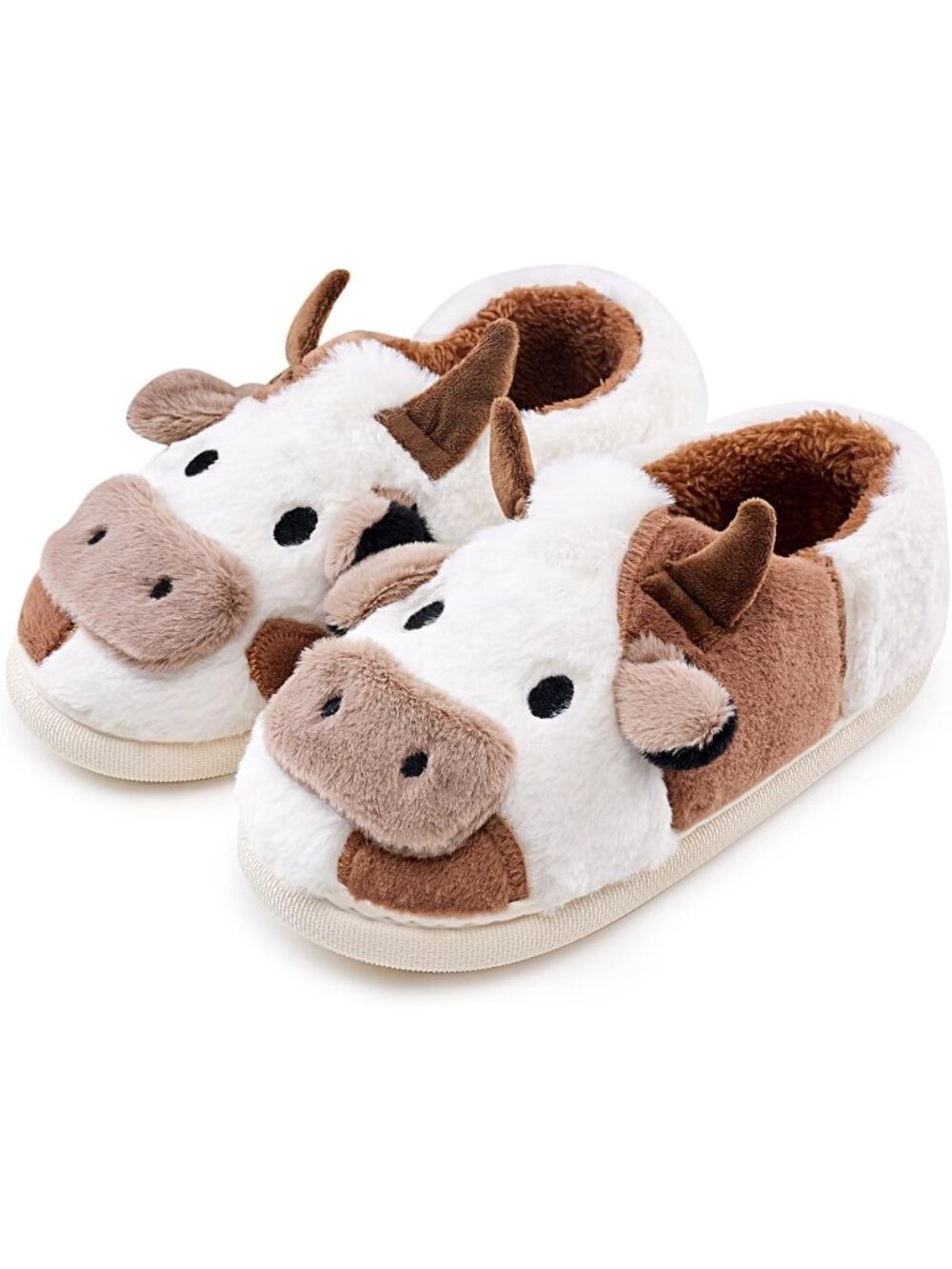 Women's Brown Cow 1 Fluffy Cute Cozy Cartoon Fuzzy Cow Polyester Indoor Slippers